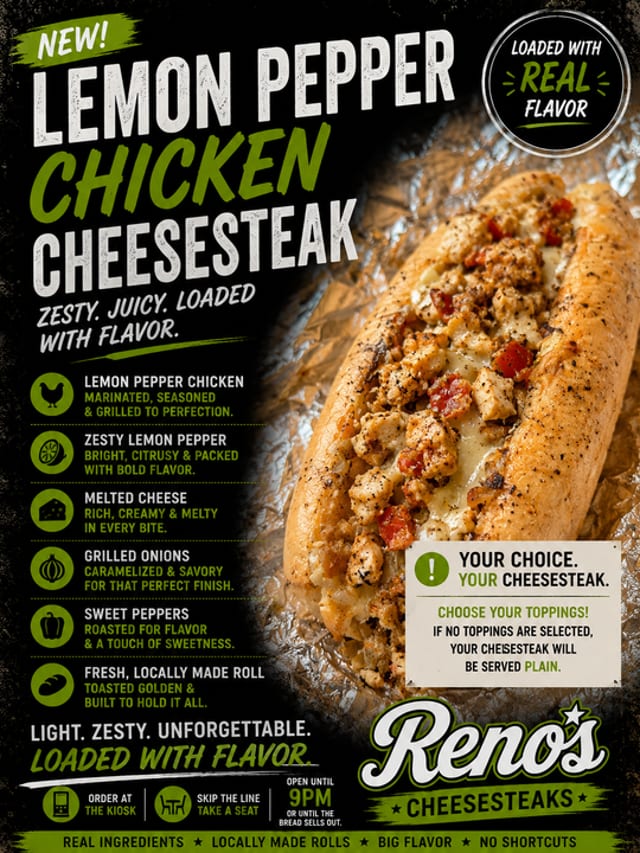 Lemon Pepper Chicken Cheesesteak.