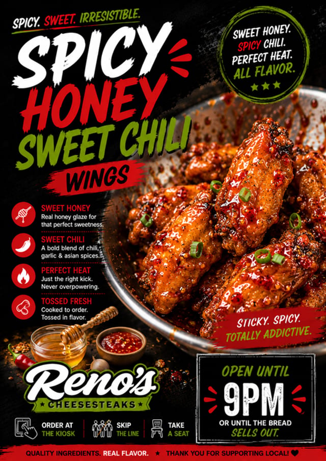 Honey Sweet Chili Wings W/Fries.