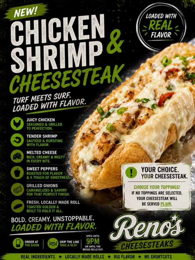 Shrimp & Chicken Cheesesteak.