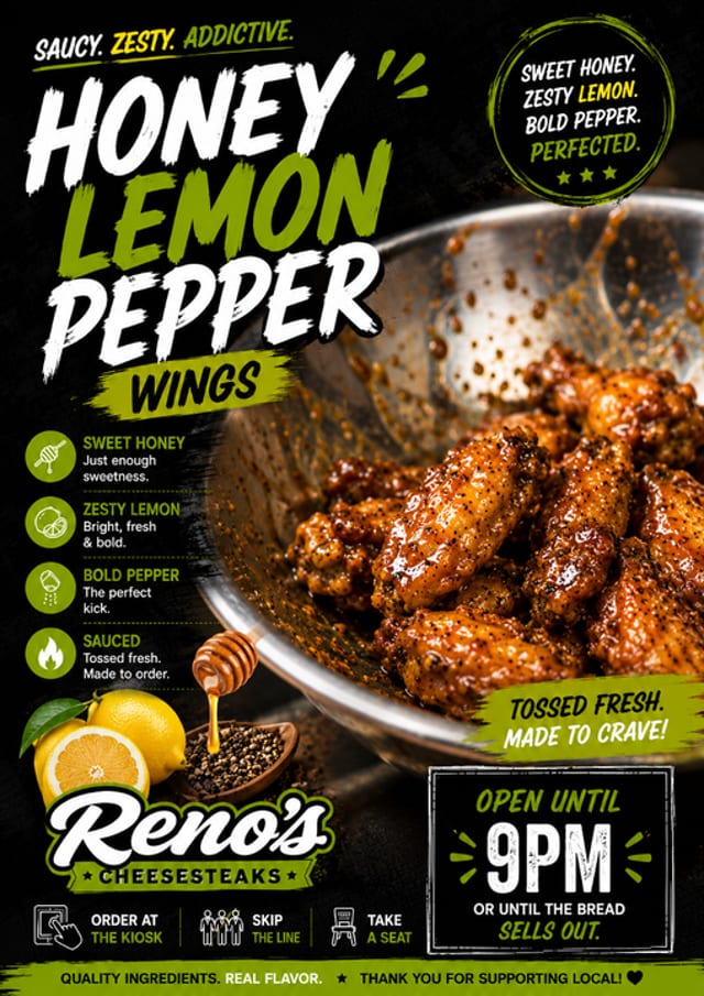 Honey Buffalo Lemon Pepper W/Fries.