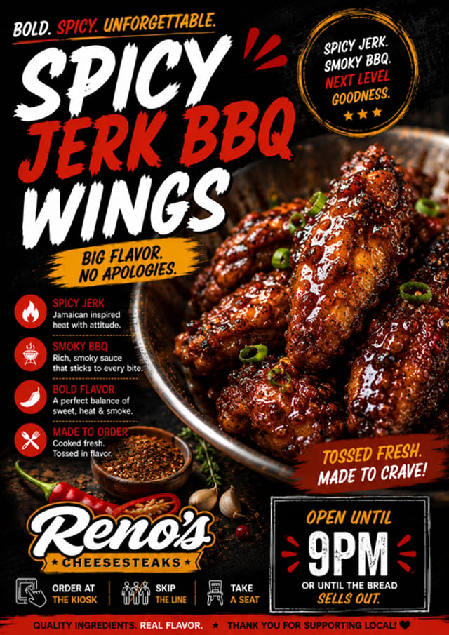 BBQ Jerk Jerk Wings W/Fries.