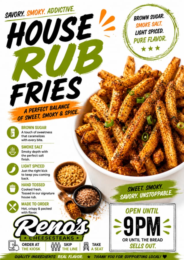Dry Rubbed Buffalo Seasoned Fries.