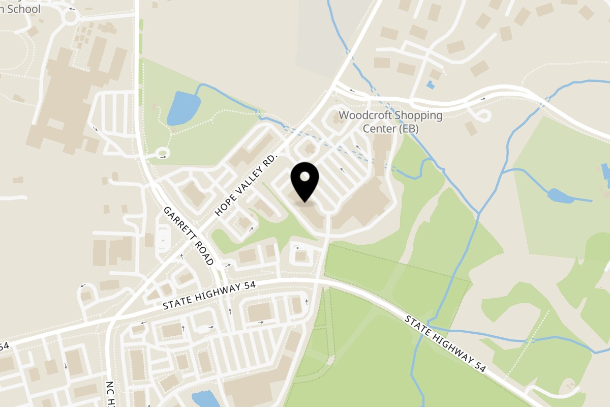 Map showing the location of Reno’s Cheesesteaks on 4711 Hope Valley Rd 6 - A in Durham
